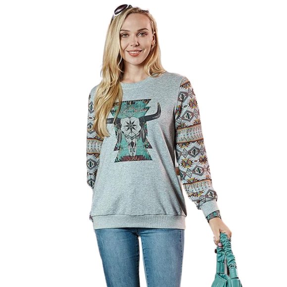 Montana West Tops - MONTANA WEST American Bling Vintage Bull Skull Aztec Sweatshirt S-XXL NWT